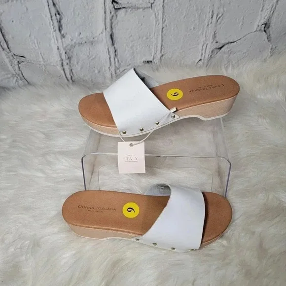 DONNA Toscana Womens White Clog Platform Slide Sandals Neutral Coastal Studded 9 - Picture 9 of 9